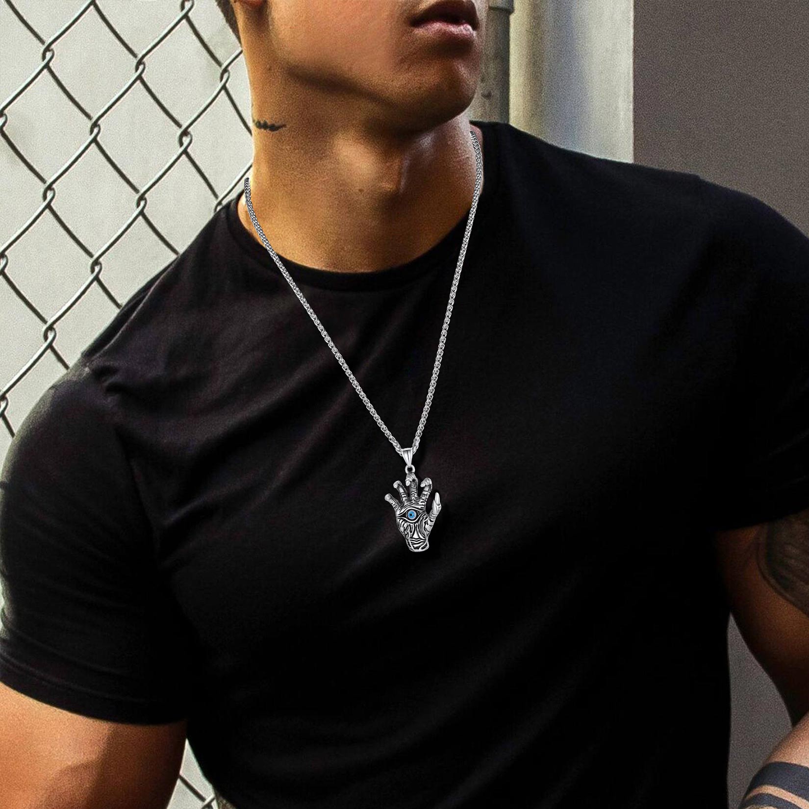 Dragon Claw Blue Evil Eye Pendant Necklace for Men
