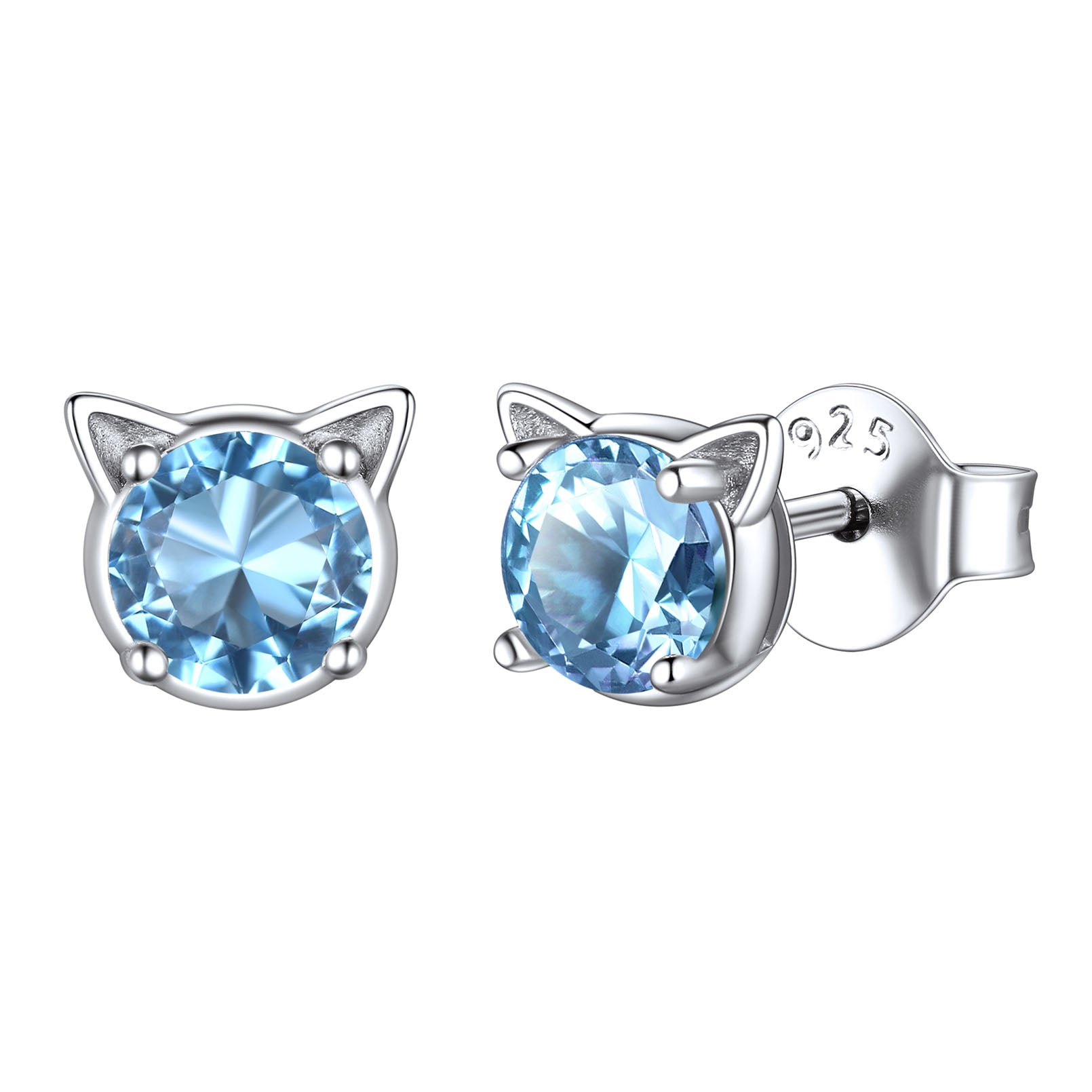 Silver Birthstone Cat Stud Earrings for Women Cat Lovers
