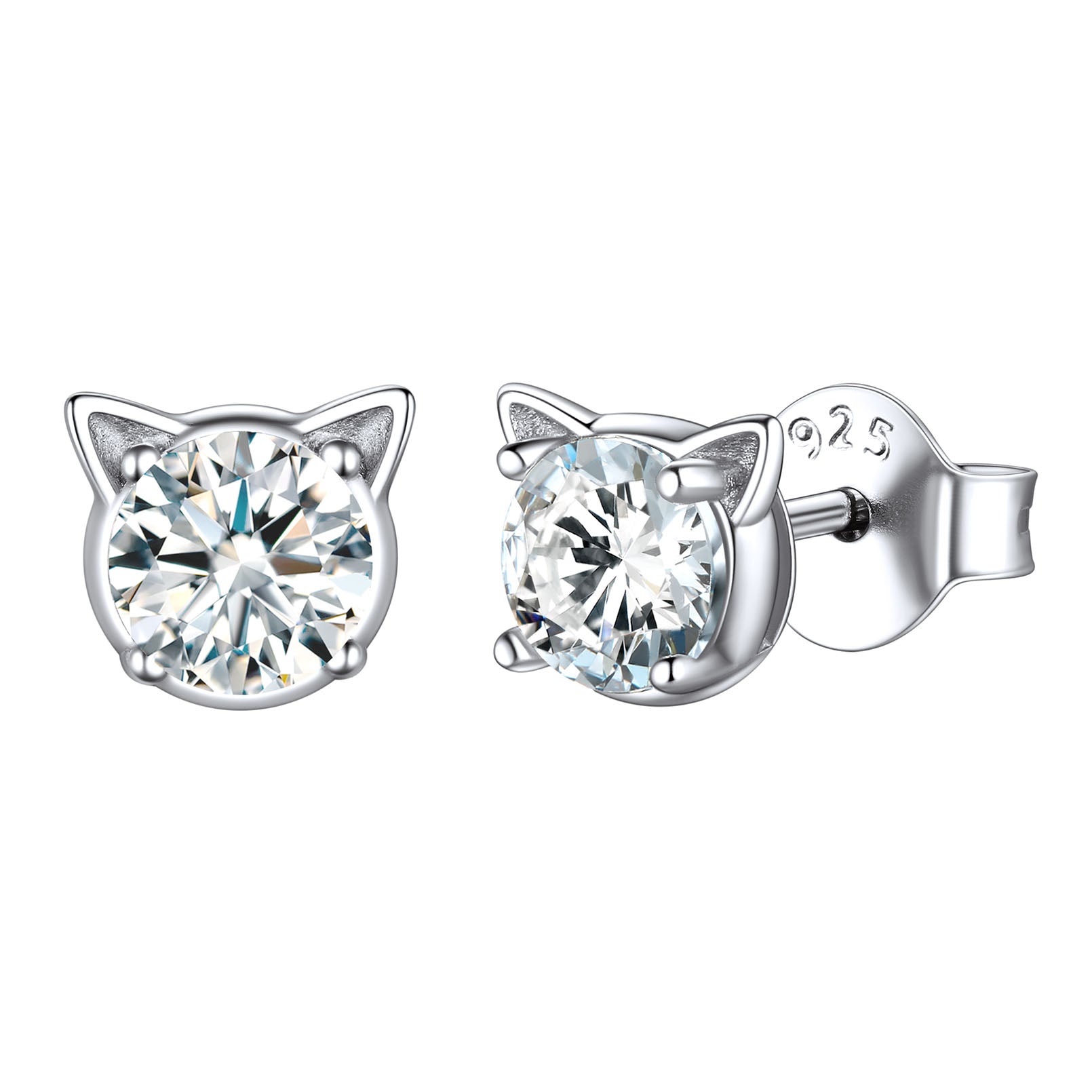 Silver Birthstone Cat Stud Earrings for Women Cat Lovers