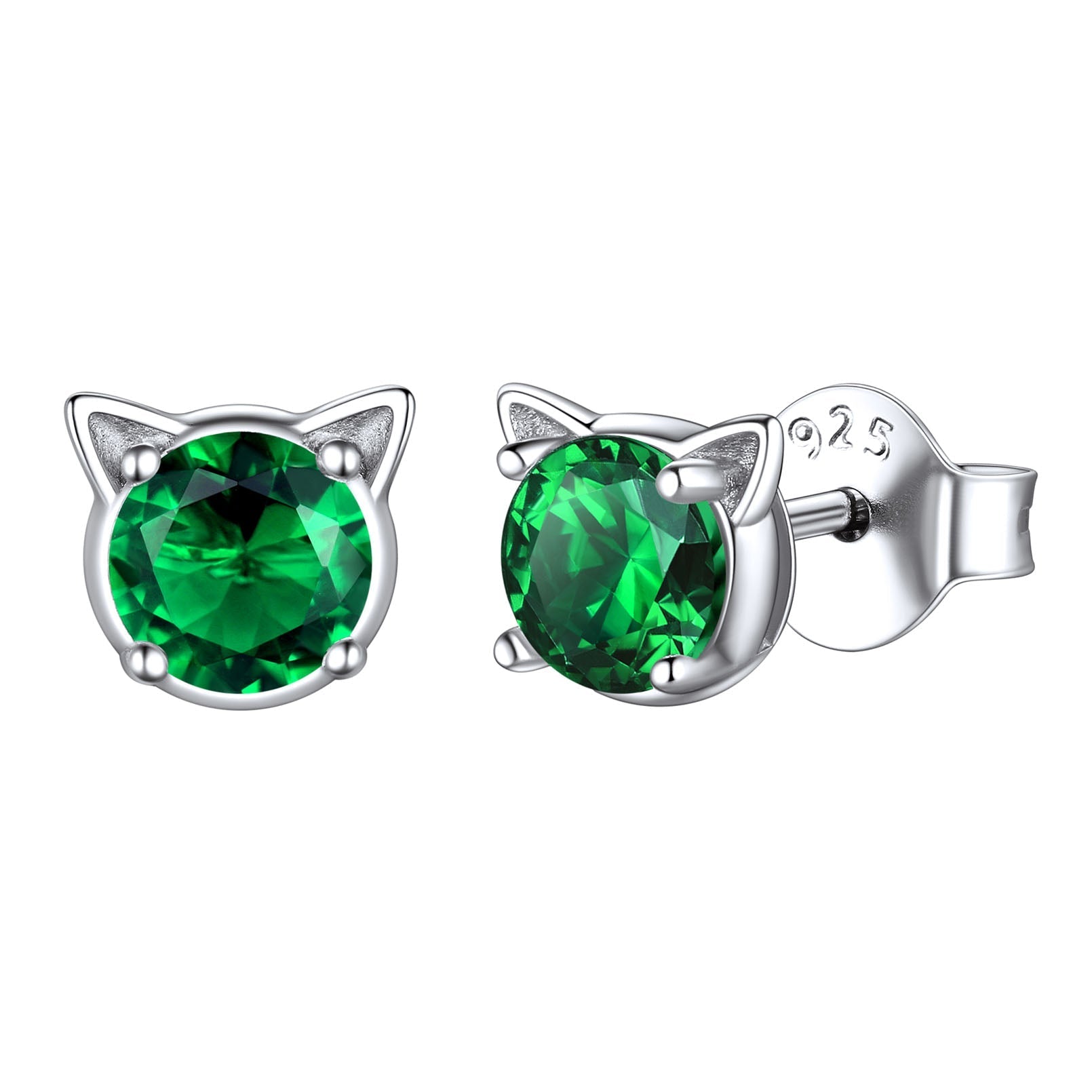 Silver Birthstone Cat Stud Earrings for Women Cat Lovers