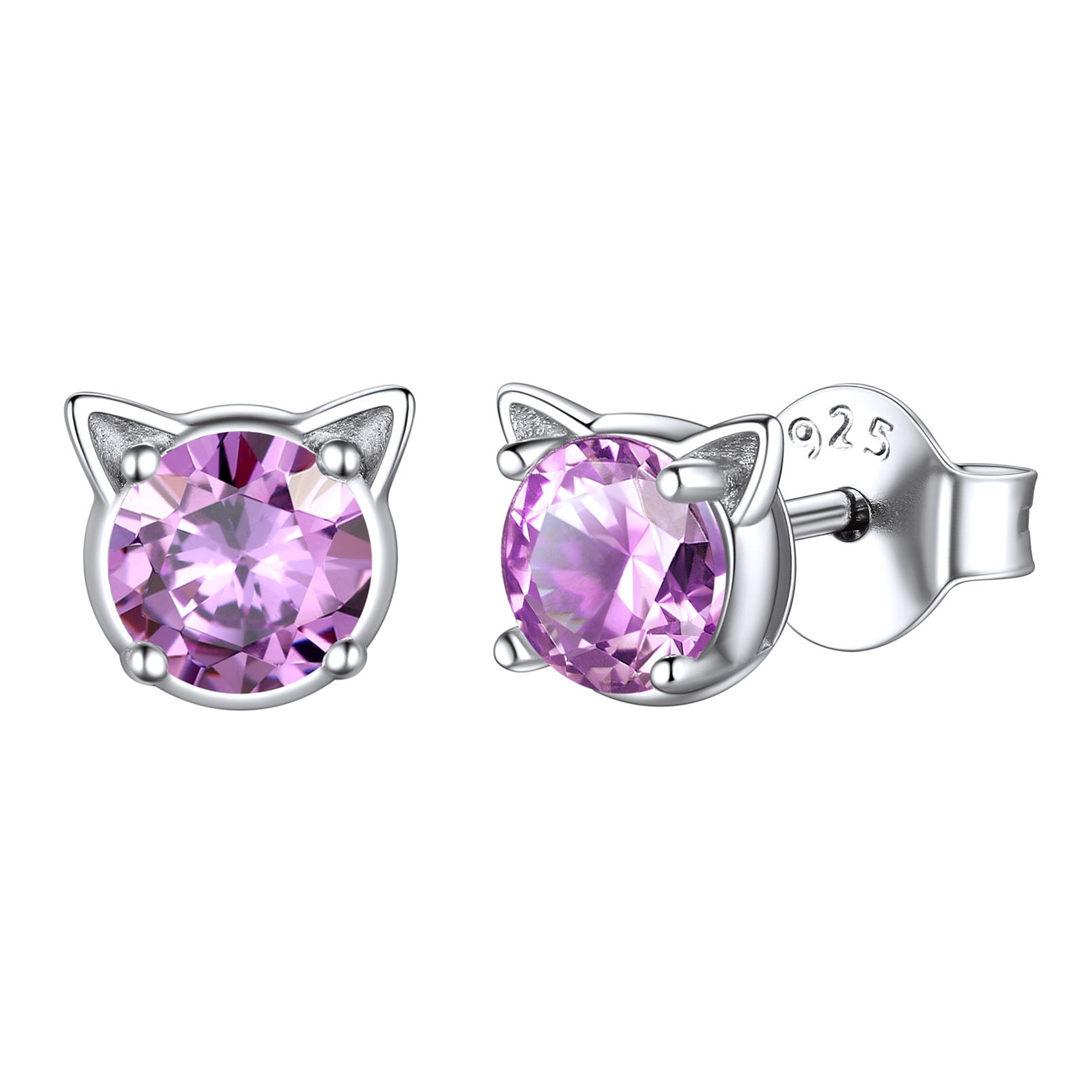 Silver Birthstone Cat Stud Earrings for Women Cat Lovers