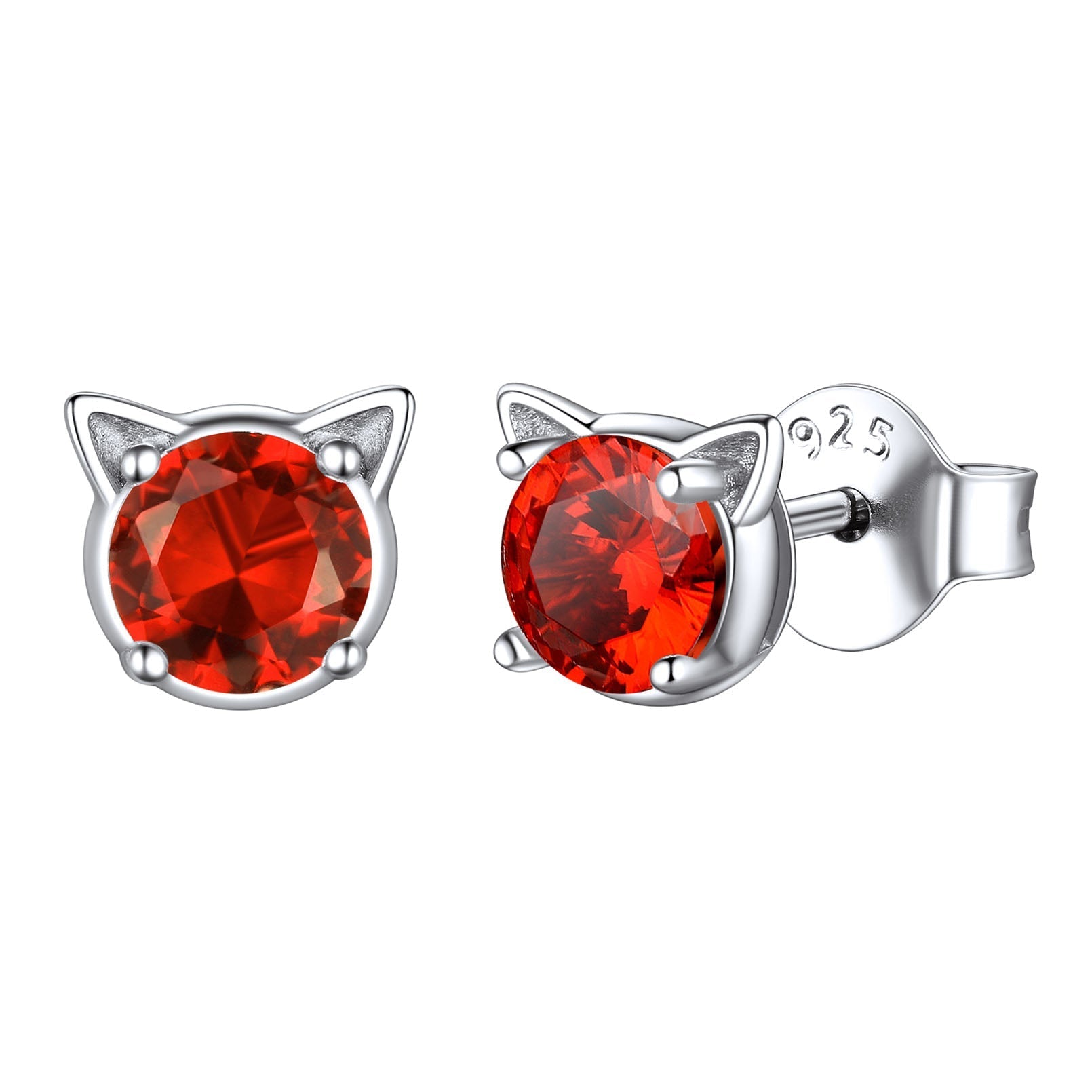 Silver Birthstone Cat Stud Earrings for Women Cat Lovers