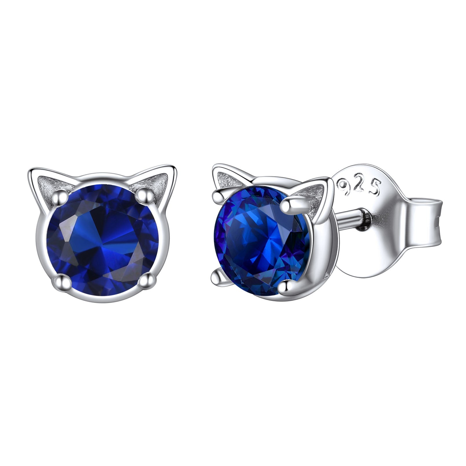Silver Birthstone Cat Stud Earrings for Women Cat Lovers