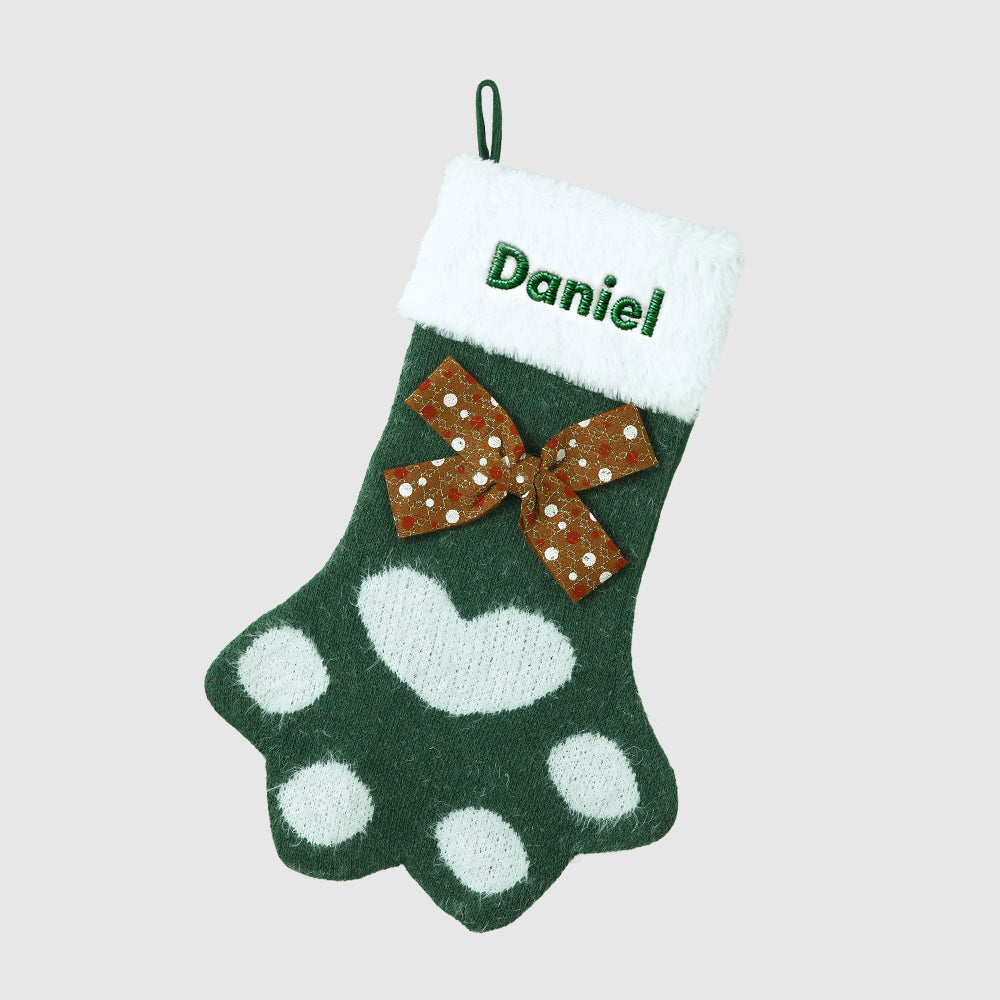 Personalized Paw Christmas Stocking with Name, Holiday Dog & Cat Stocking Gift