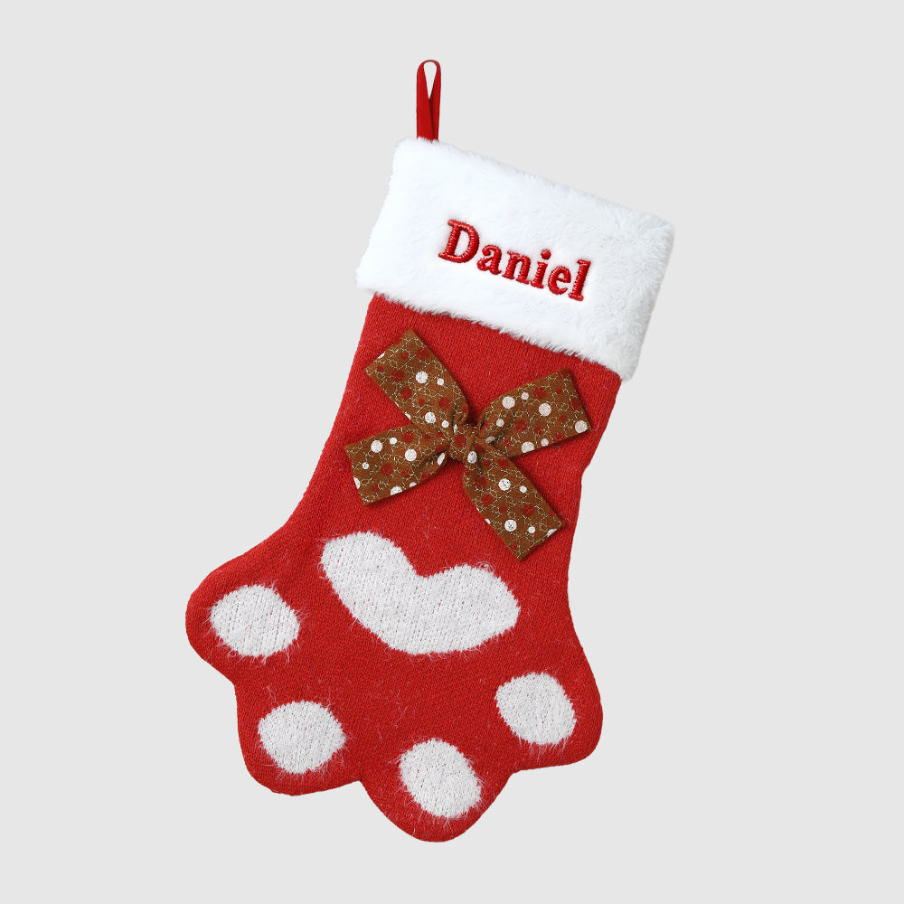 Personalized Paw Christmas Stocking with Name, Holiday Dog & Cat Stocking Gift