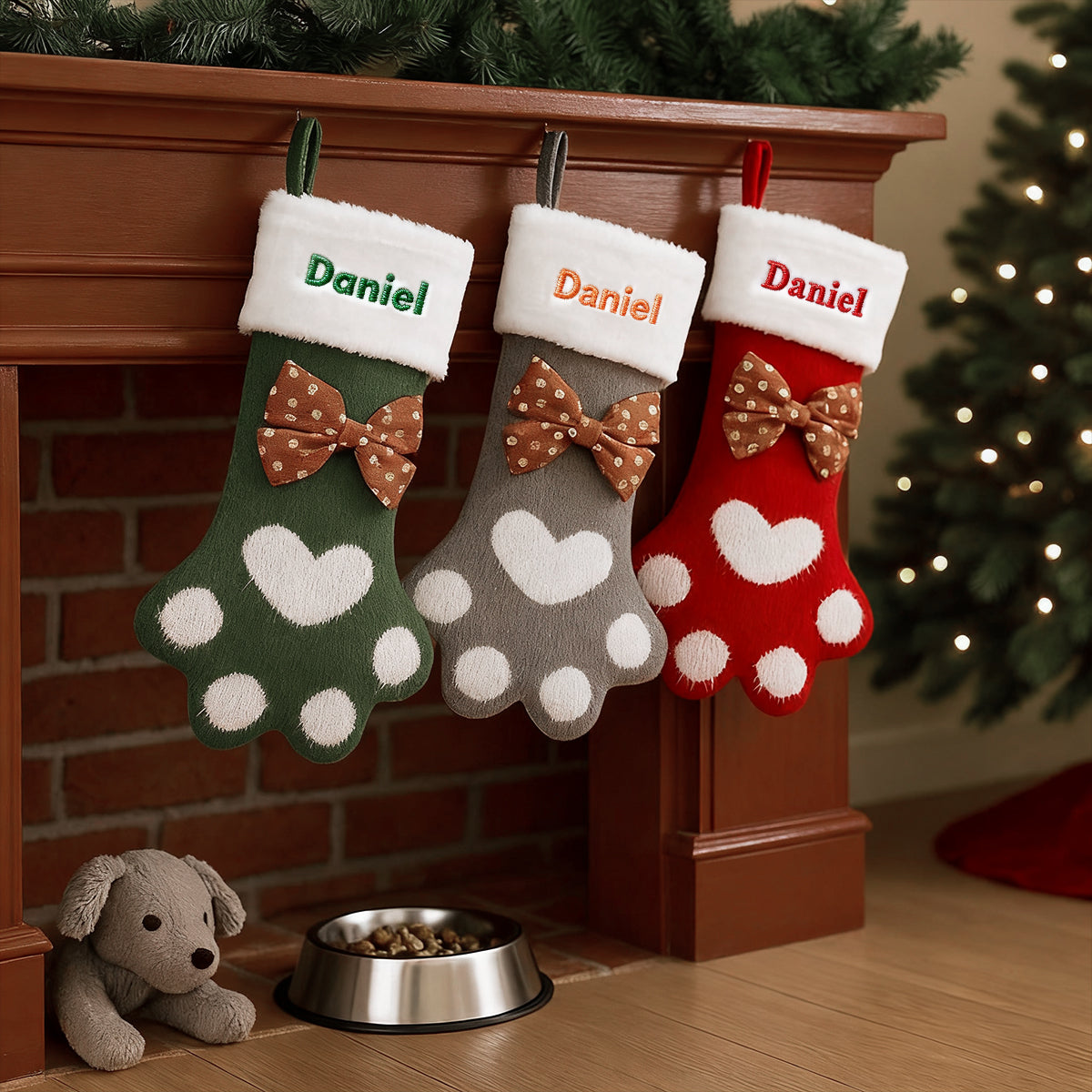 Personalized Paw Christmas Stocking with Name, Holiday Dog & Cat Stocking Gift