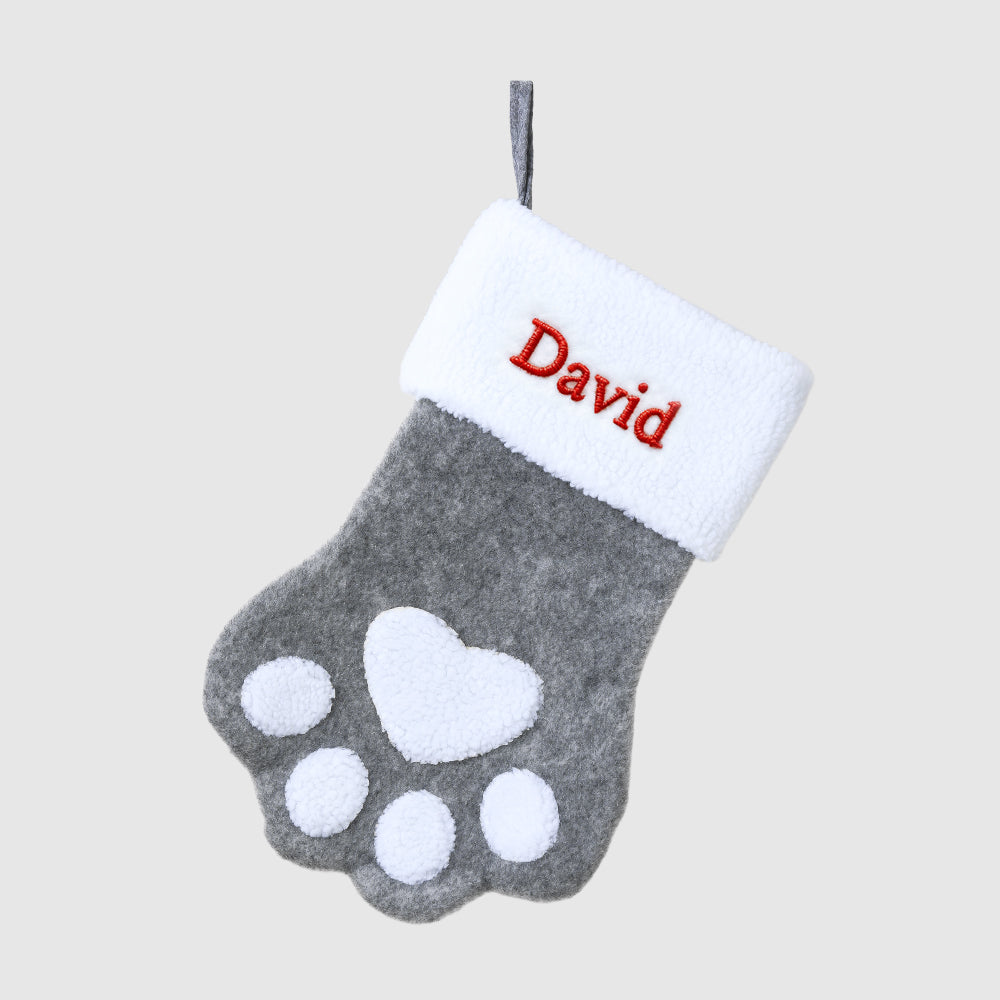 Personalized Paw Christmas Stocking with Name, Holiday Dog & Cat Stocking Gift