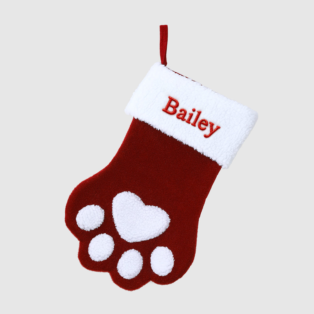 Personalized Paw Christmas Stocking with Name, Holiday Dog & Cat Stocking Gift