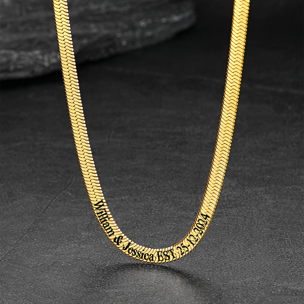 Customized Engraved Herringbone Snake Chain Choker Necklace for Women Men