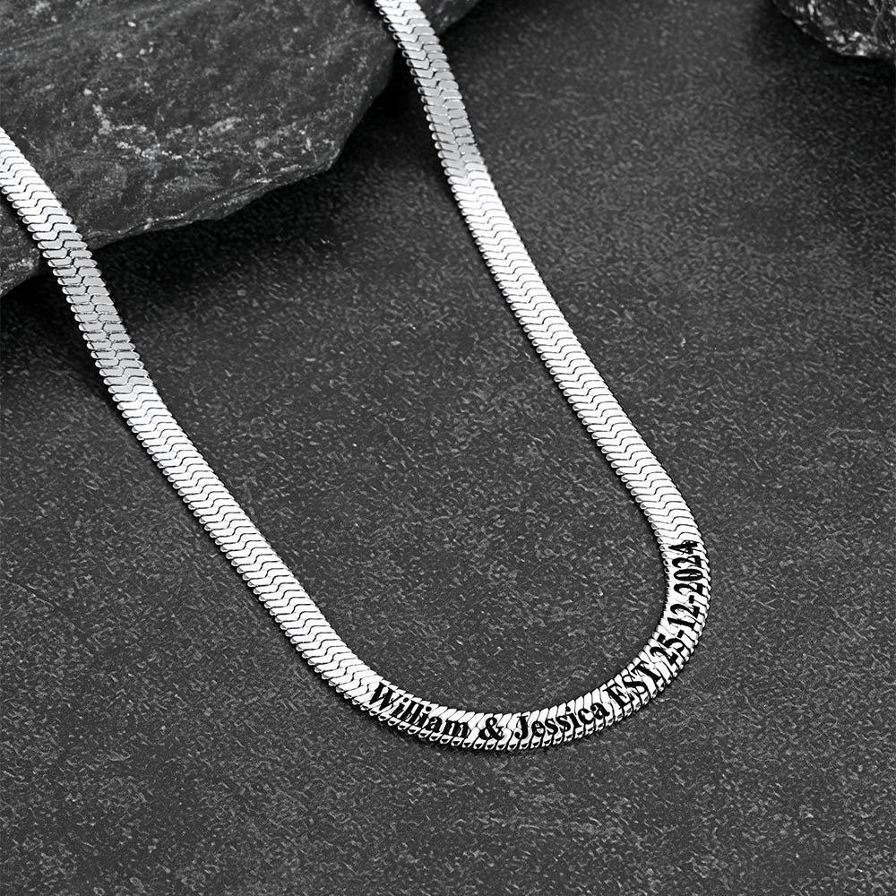 Customized Engraved Herringbone Snake Chain Choker Necklace for Women Men