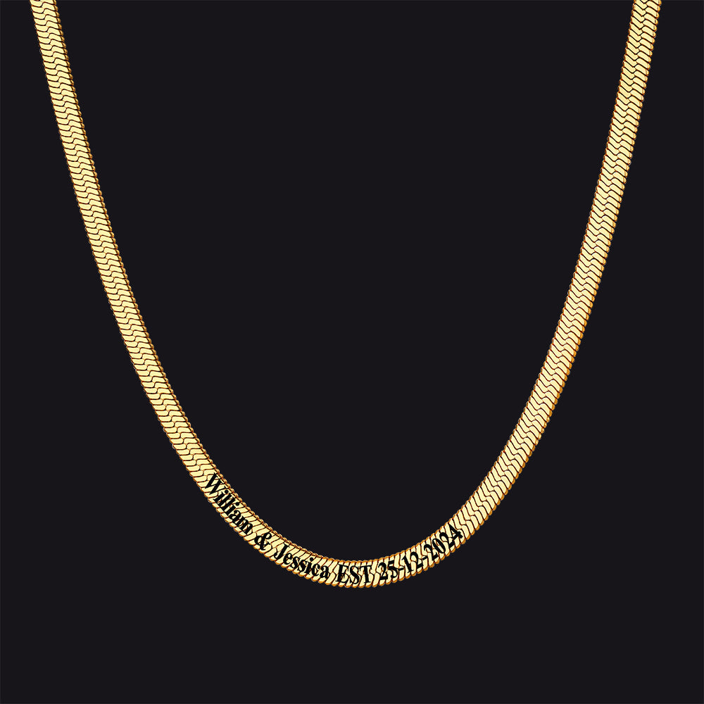 Customized Engraved Herringbone Snake Chain Choker Necklace for Women Men
