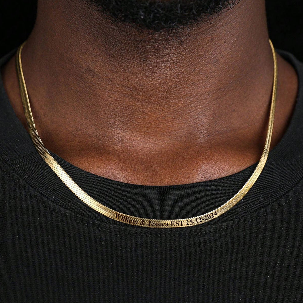 Customized Engraved Herringbone Snake Chain Choker Necklace for Women Men