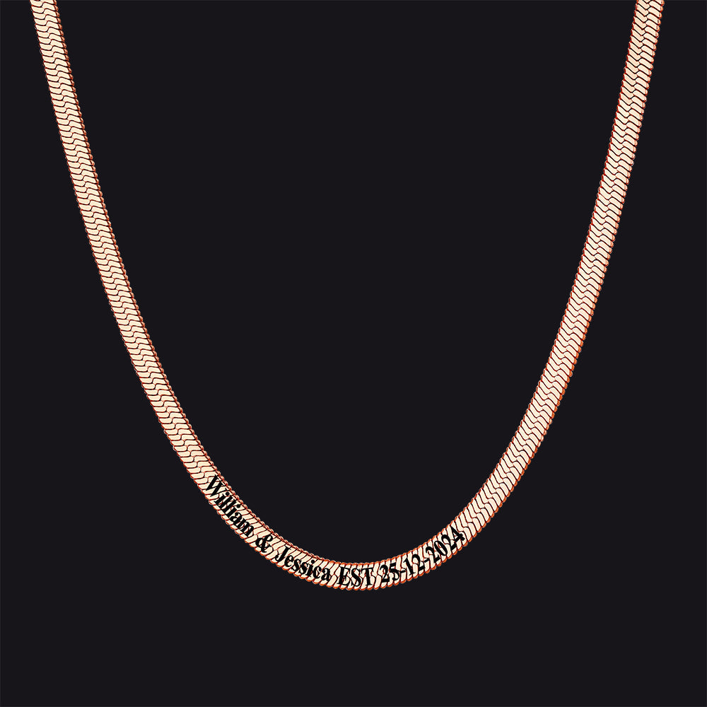 Customized Engraved Herringbone Snake Chain Choker Necklace for Women Men