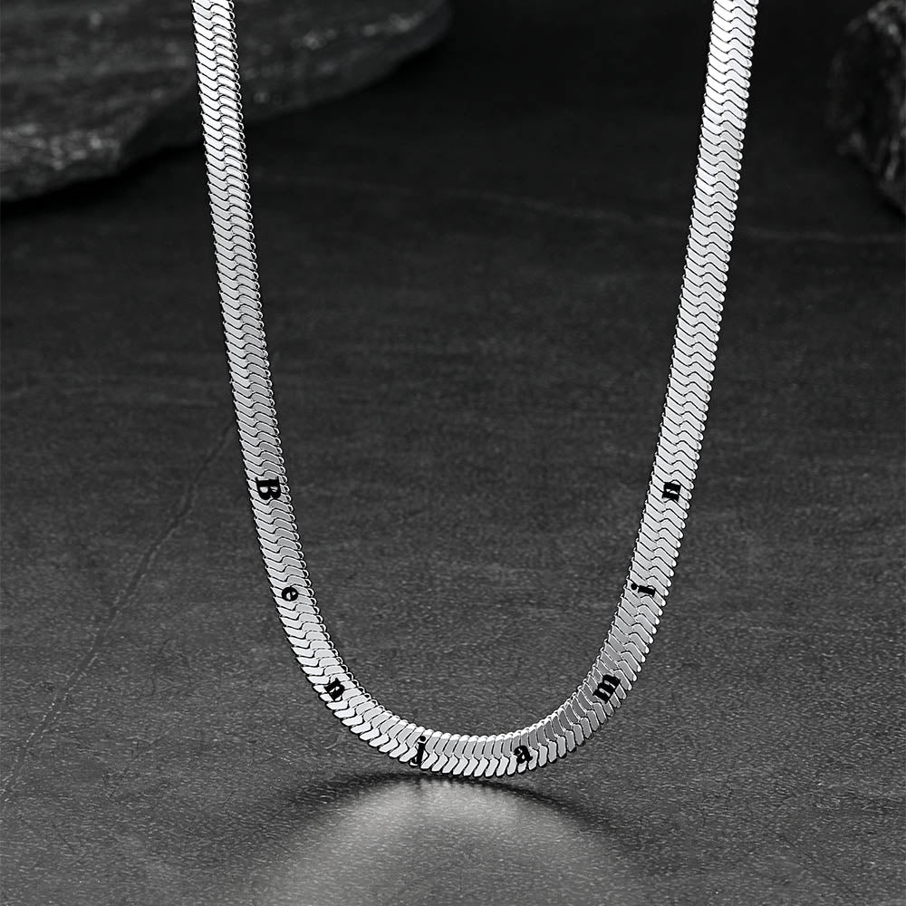 Customized Engraved Herringbone Snake Chain Choker Necklace for Women Men