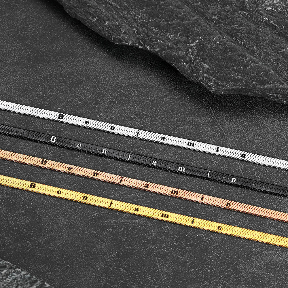 Customized Engraved Herringbone Snake Chain Choker Necklace for Women Men