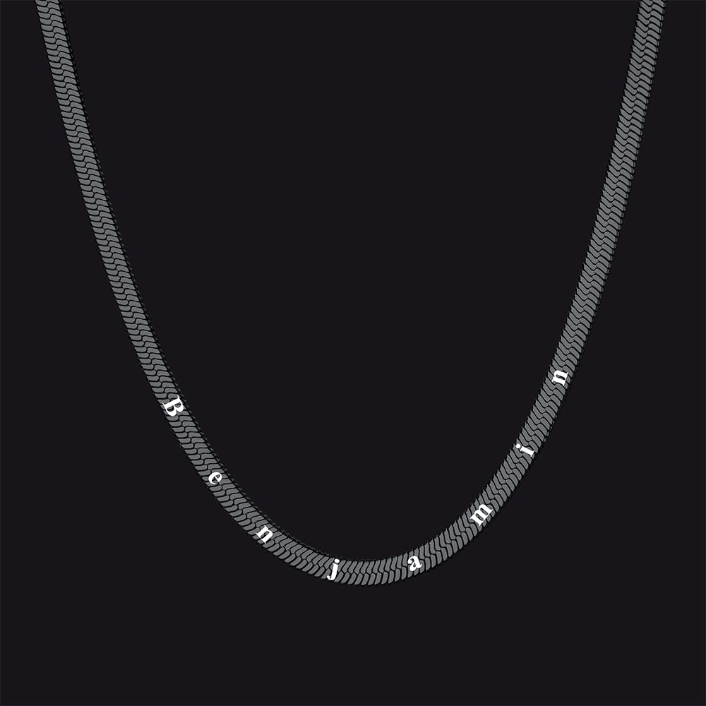 Customized Engraved Herringbone Snake Chain Choker Necklace for Women Men