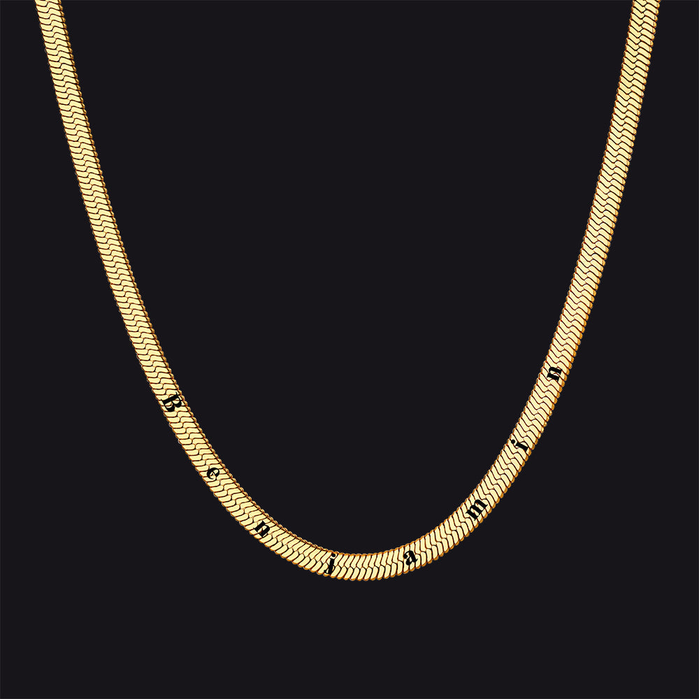 Customized Engraved Herringbone Snake Chain Choker Necklace for Women Men