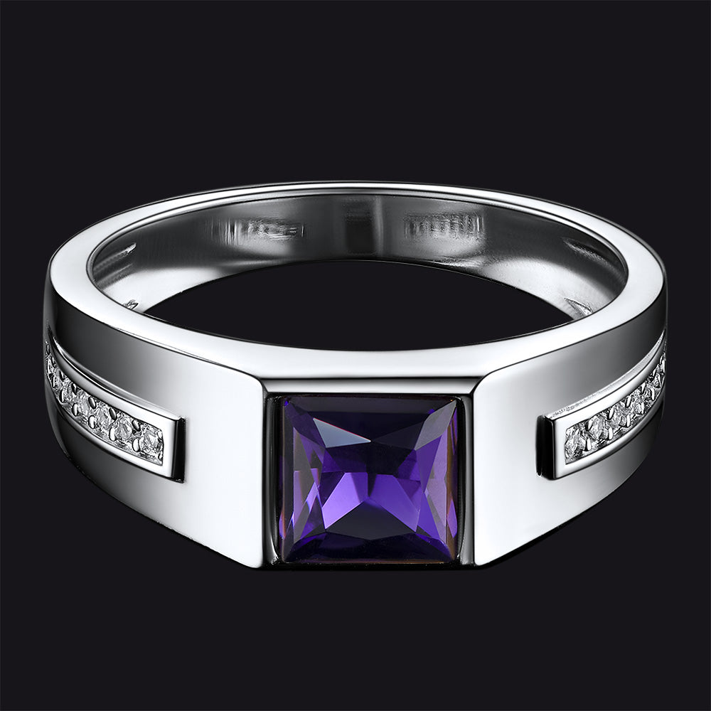 Sterling Silver Birthstone Wedding Band Ring for Men