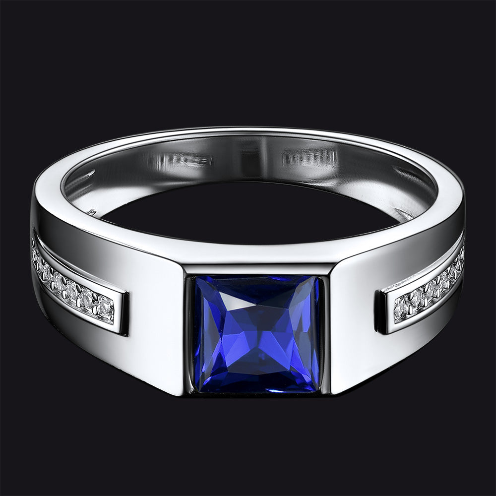Sterling Silver Birthstone Wedding Band Ring for Men