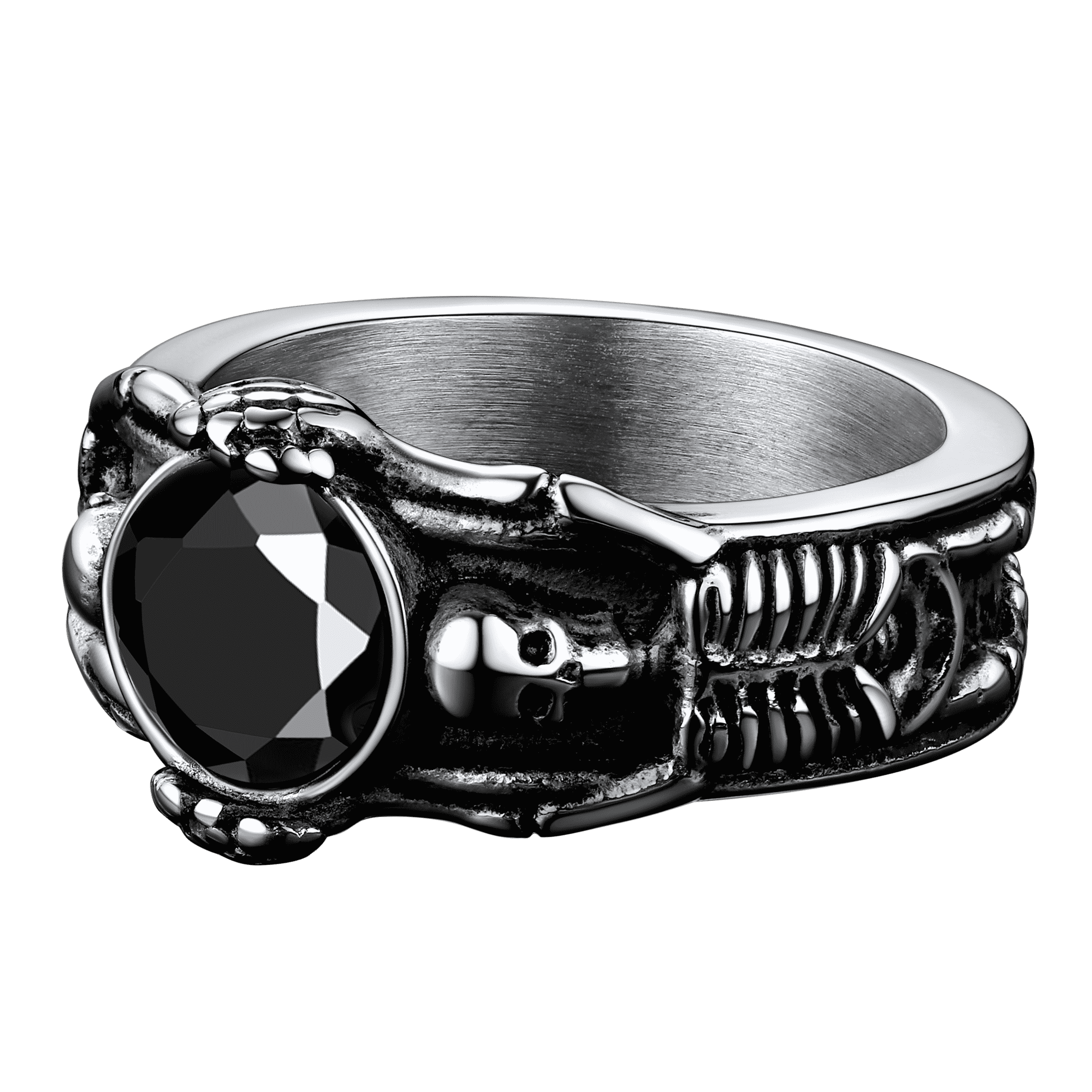Gothic Gemstone Skull Ring Birthstone Signet Ring For Men