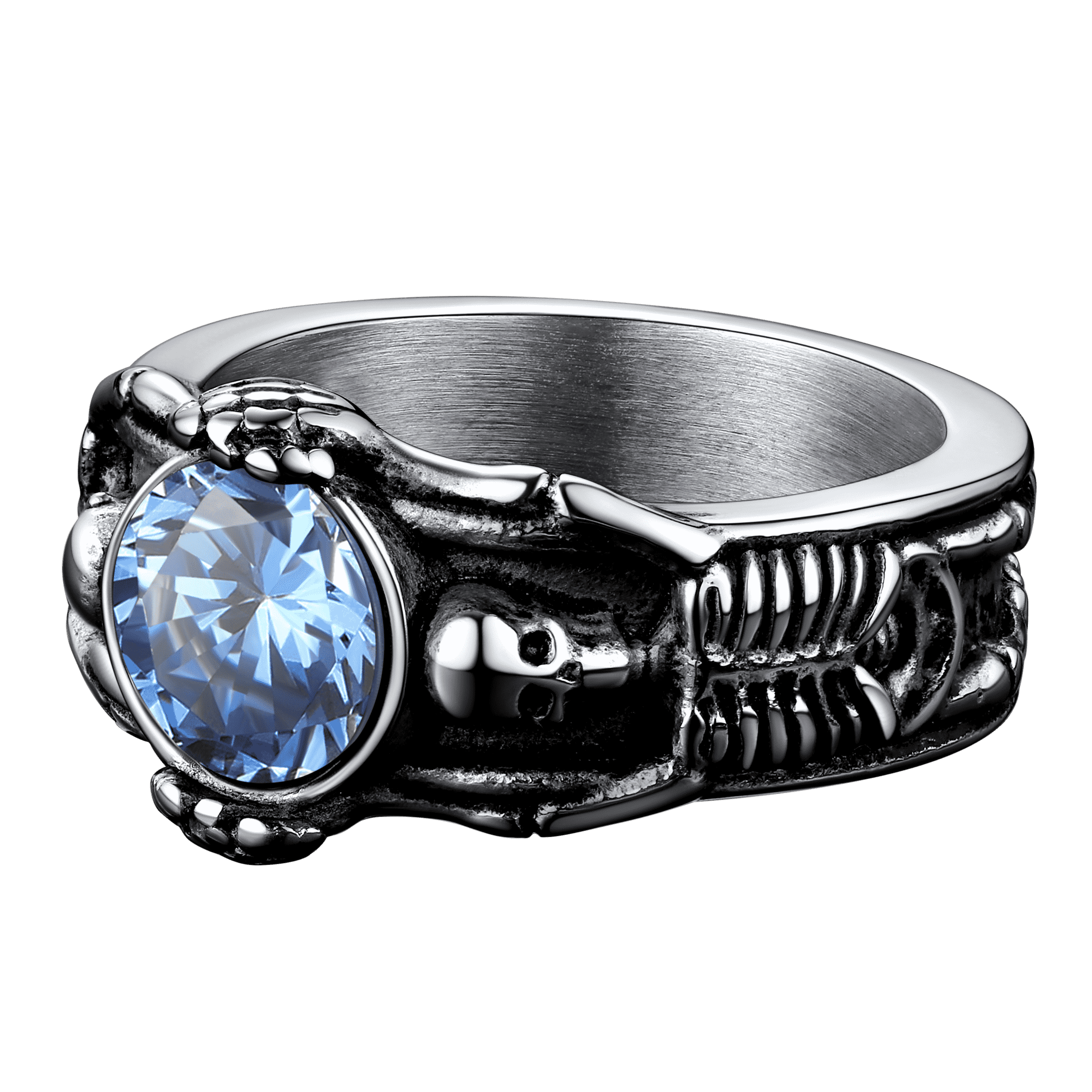 Gothic Gemstone Skull Ring Birthstone Signet Ring For Men