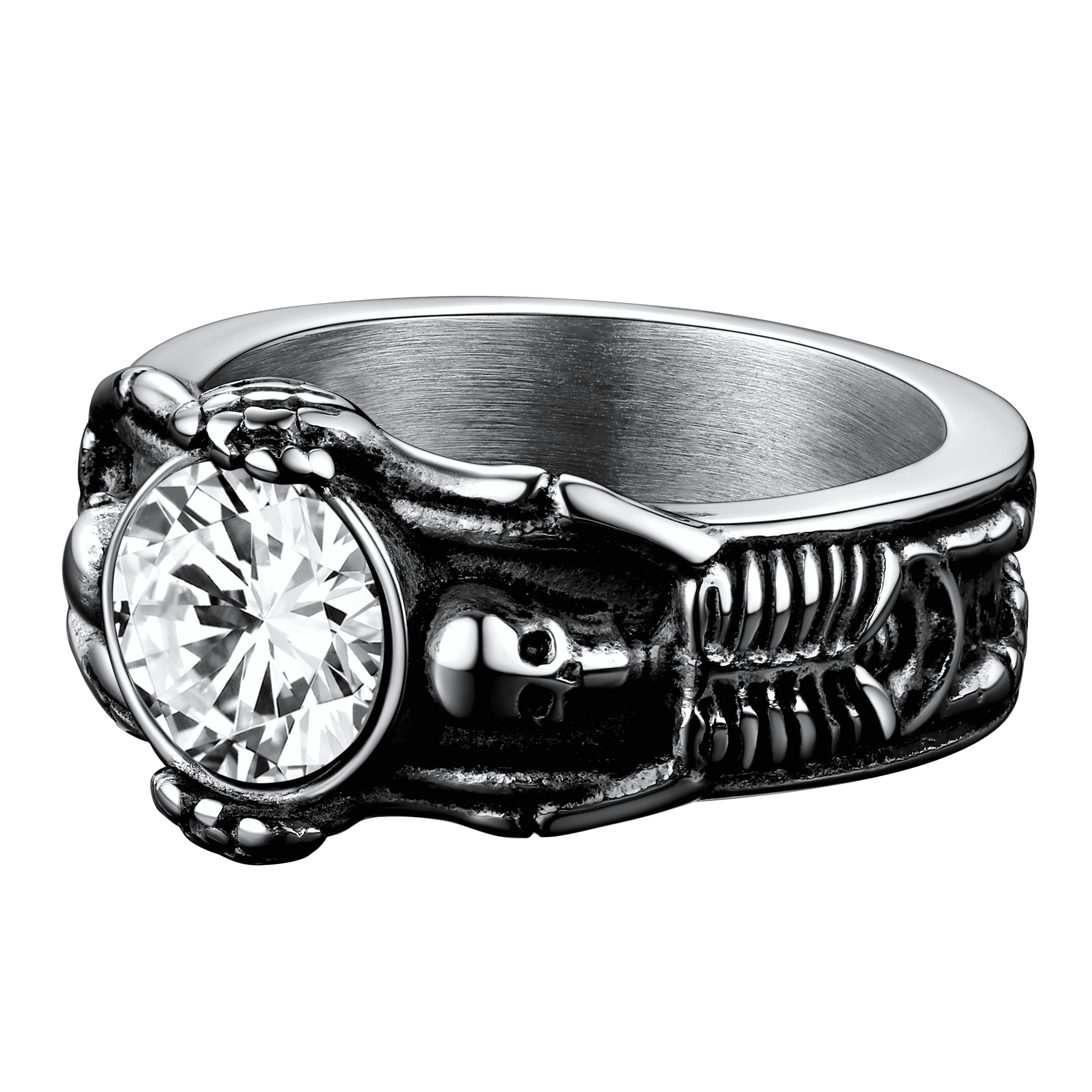 Gothic Gemstone Skull Ring Birthstone Signet Ring For Men
