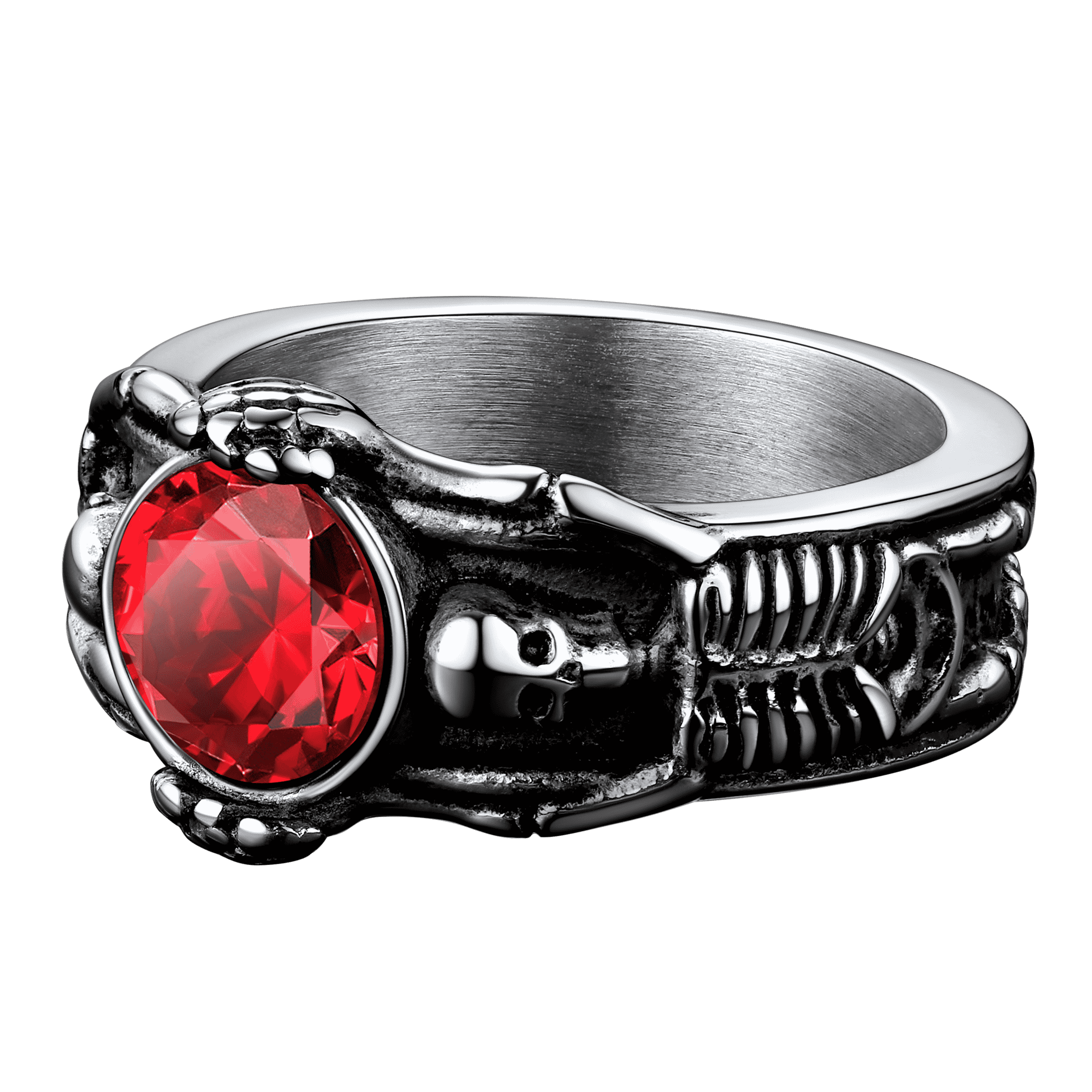 Gothic Gemstone Skull Ring Birthstone Signet Ring For Men