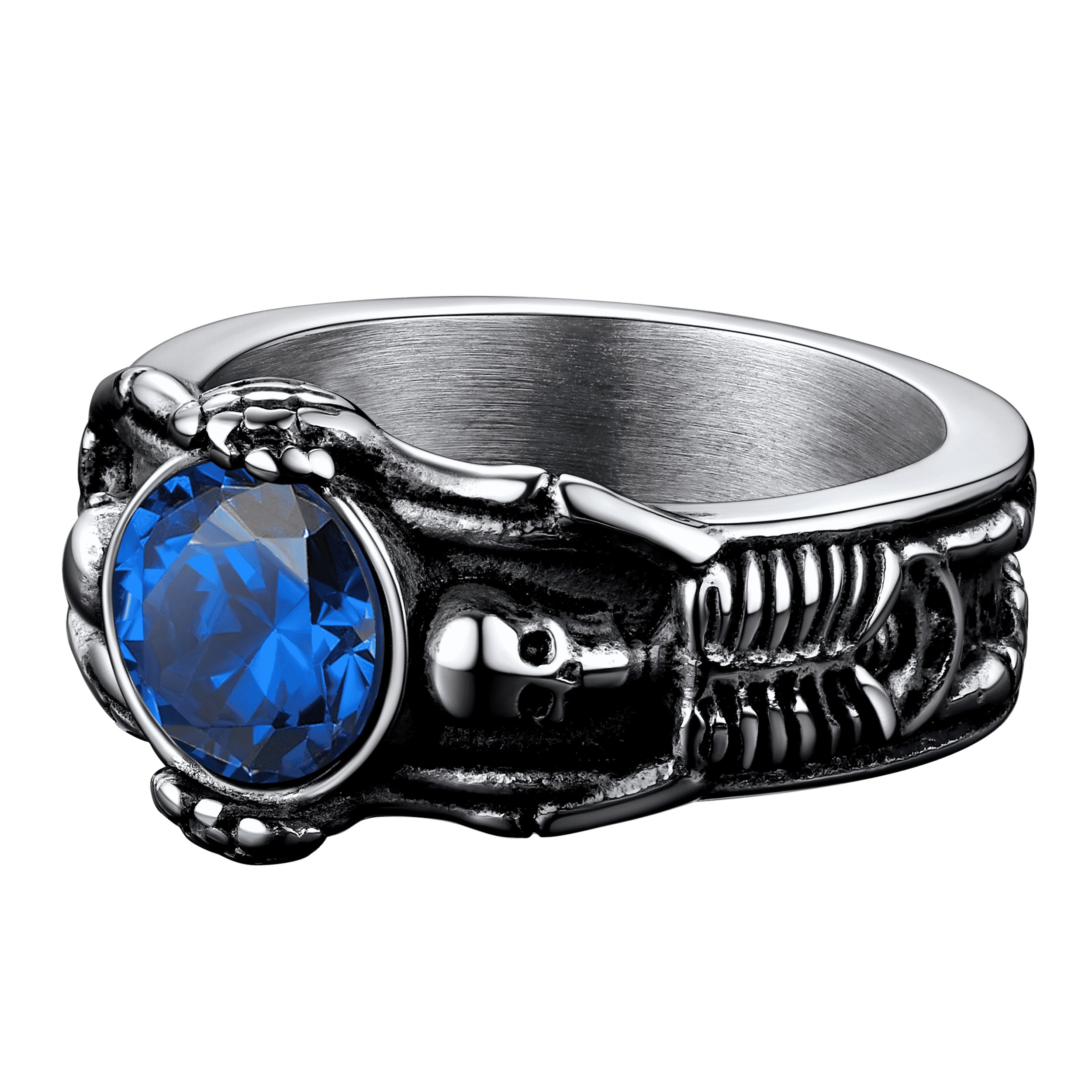 Gothic Gemstone Skull Ring Birthstone Signet Ring For Men