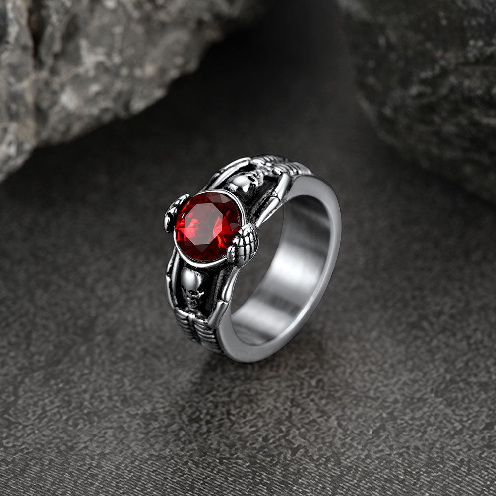 Gothic Gemstone Skull Ring Birthstone Signet Ring For Men