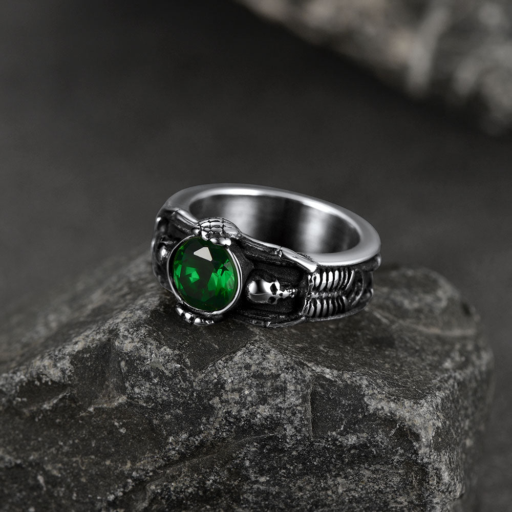 Gothic Gemstone Skull Ring Birthstone Signet Ring For Men