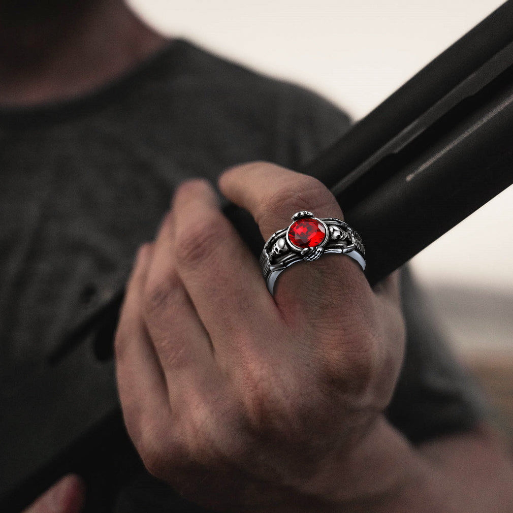 Gothic Gemstone Skull Ring Birthstone Signet Ring For Men