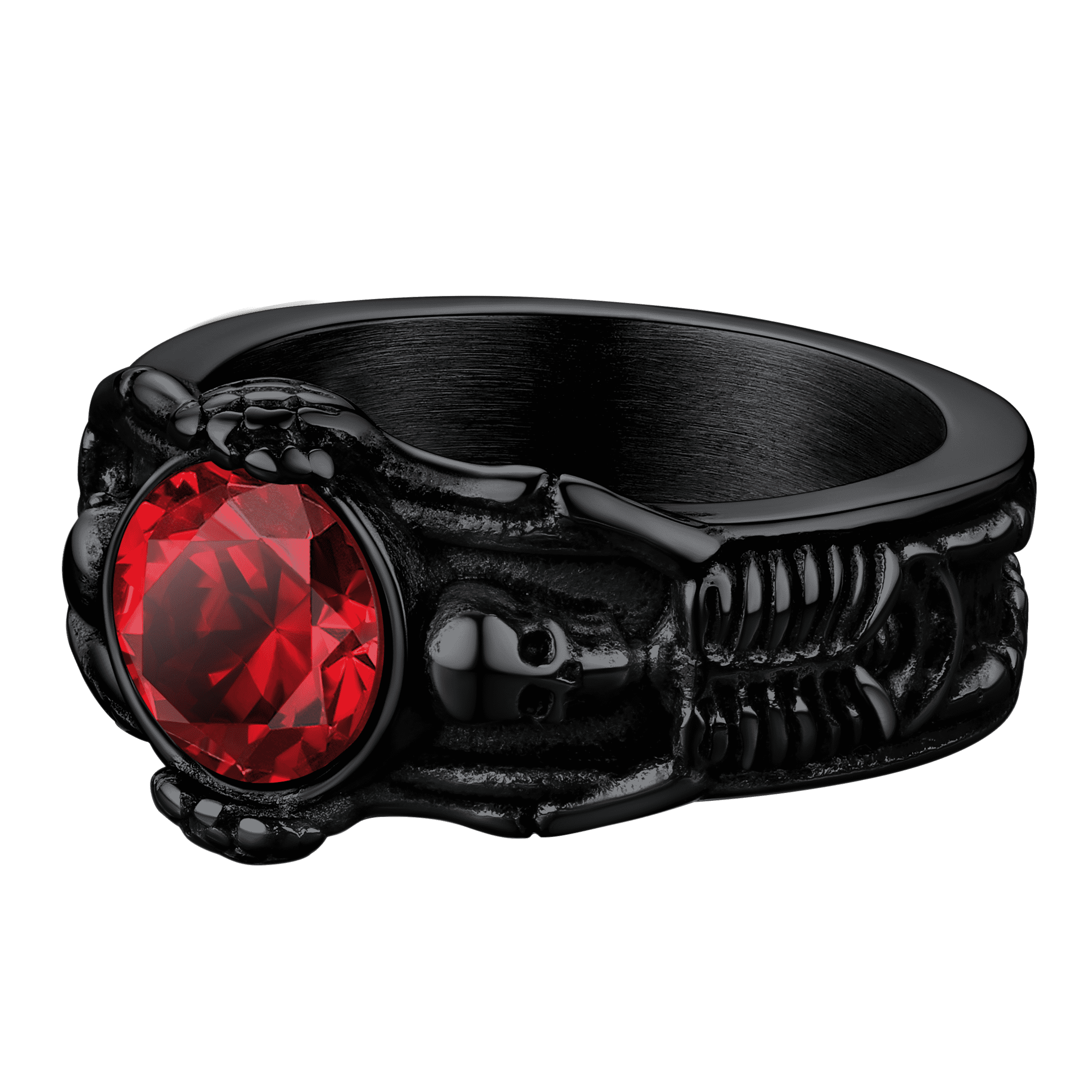 Gothic Gemstone Skull Ring Birthstone Signet Ring For Men