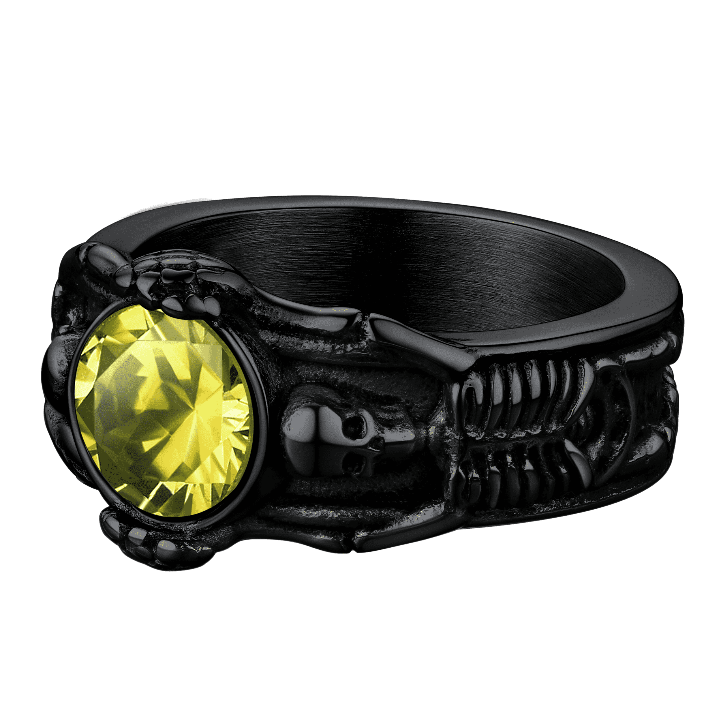 Gothic Gemstone Skull Ring Birthstone Signet Ring For Men