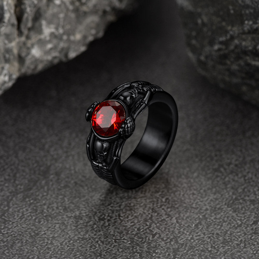 Gothic Gemstone Skull Ring Birthstone Signet Ring For Men