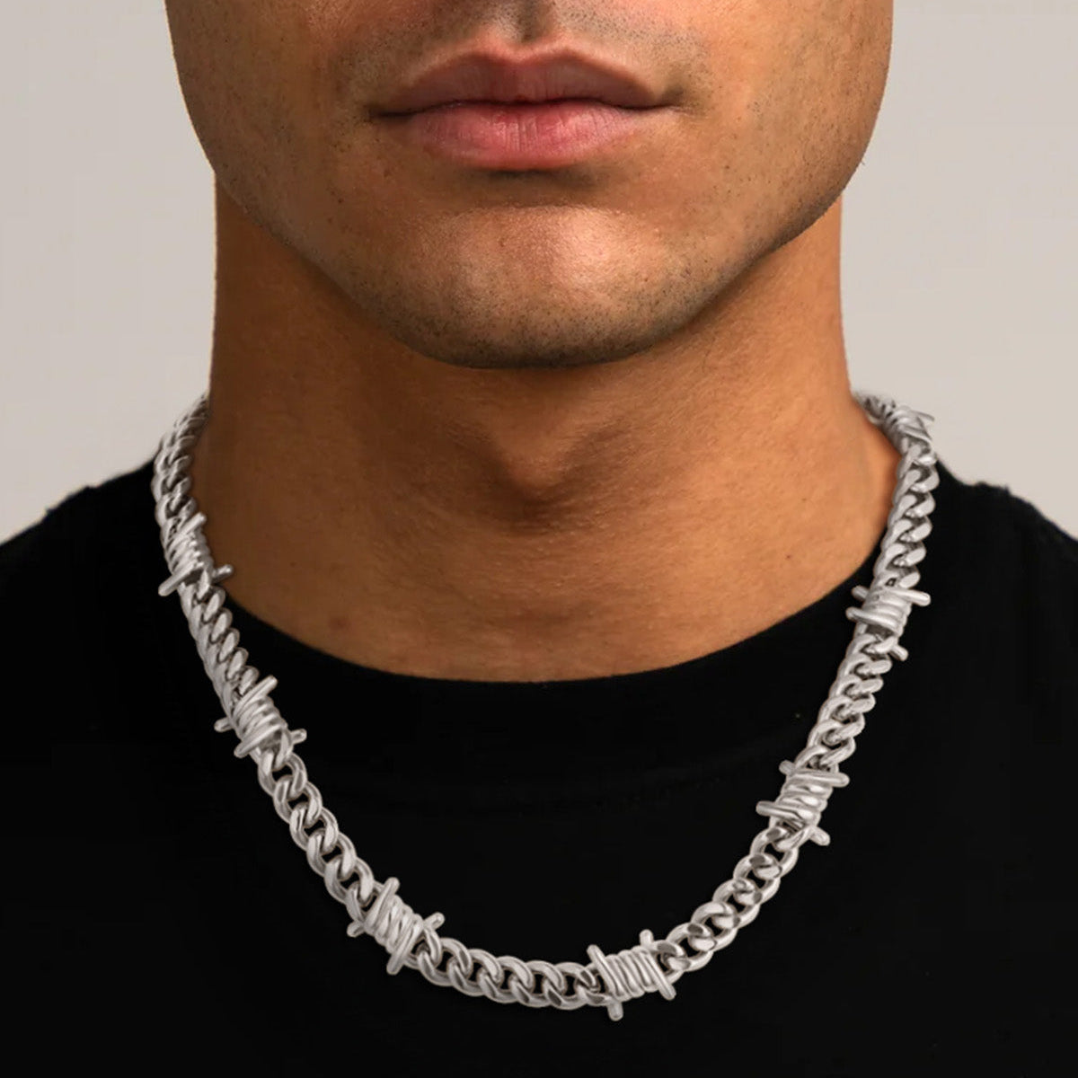 Barbed Wire Cuban Link Chain Choker Necklace for Men Women