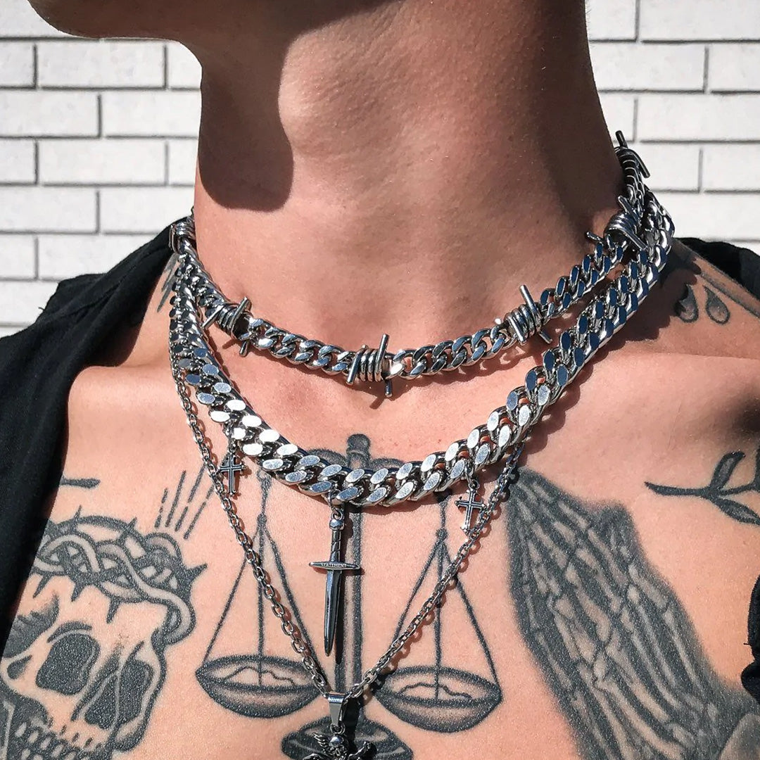 To My Men Barbed Wire Cuban Chain Choker Necklace Gift for Him