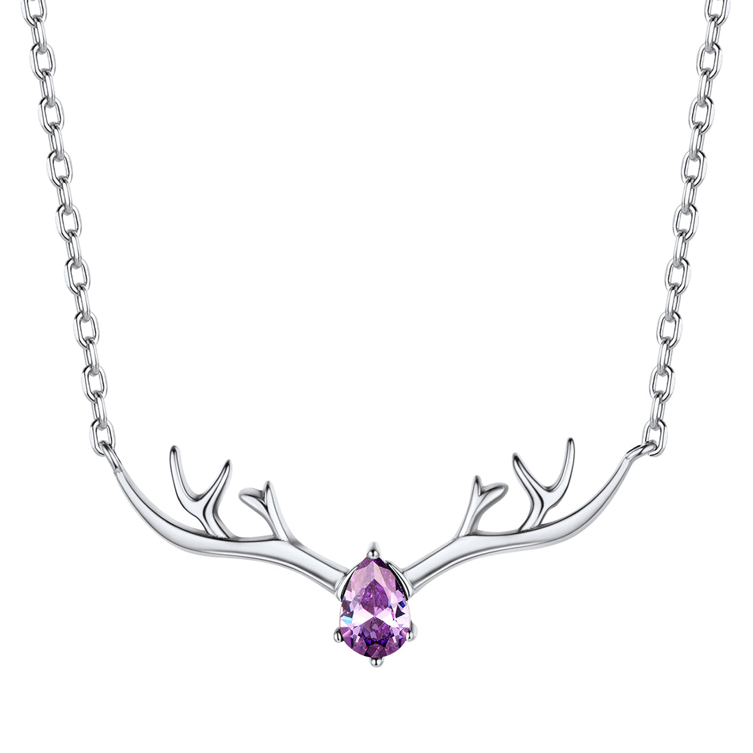 925 Sterling Silver Birthstone Deer Antler Necklace for Women