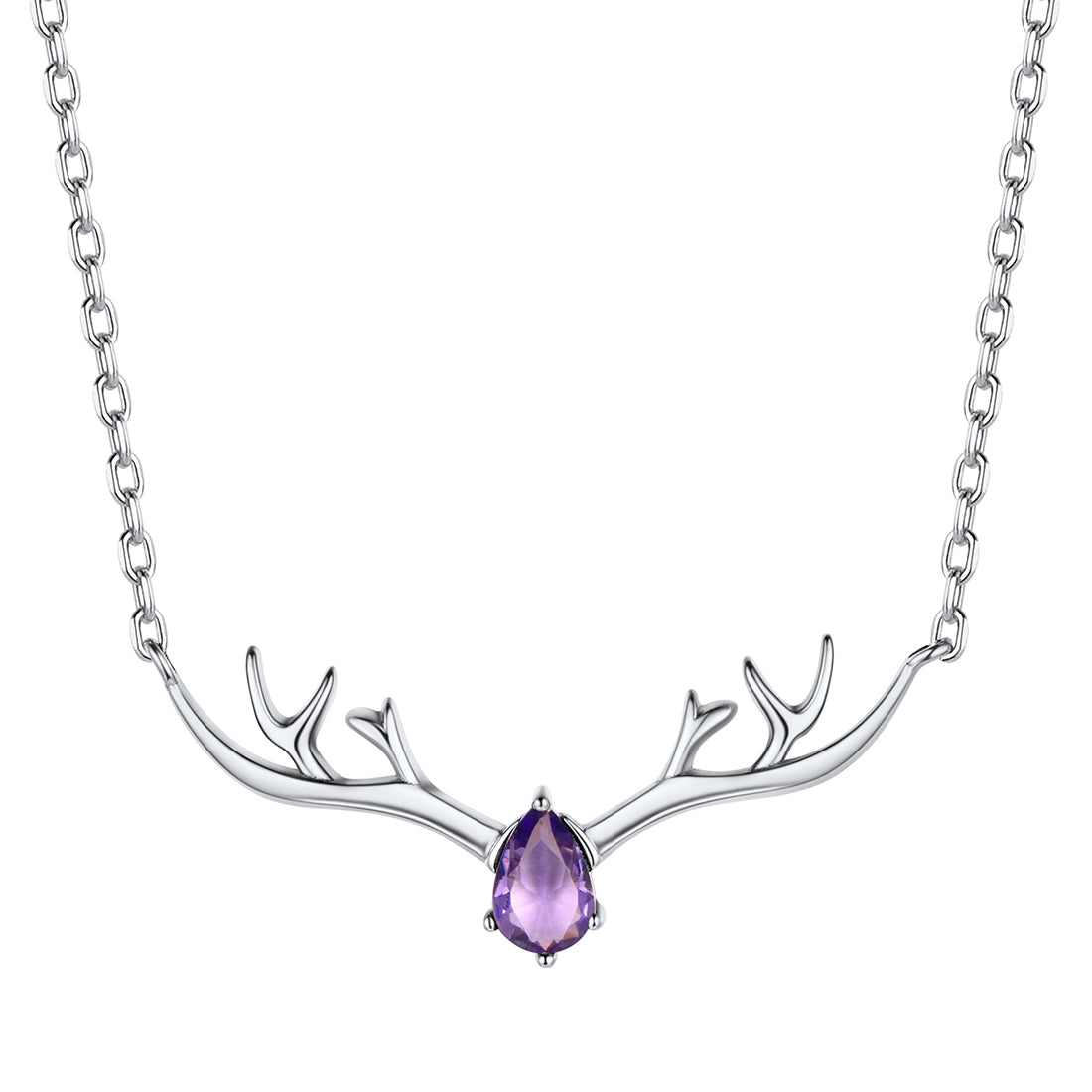 925 Sterling Silver Birthstone Deer Antler Necklace for Women