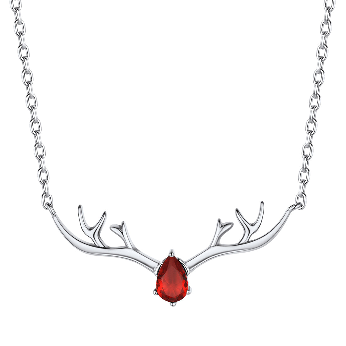 925 Sterling Silver Birthstone Deer Antler Necklace for Women