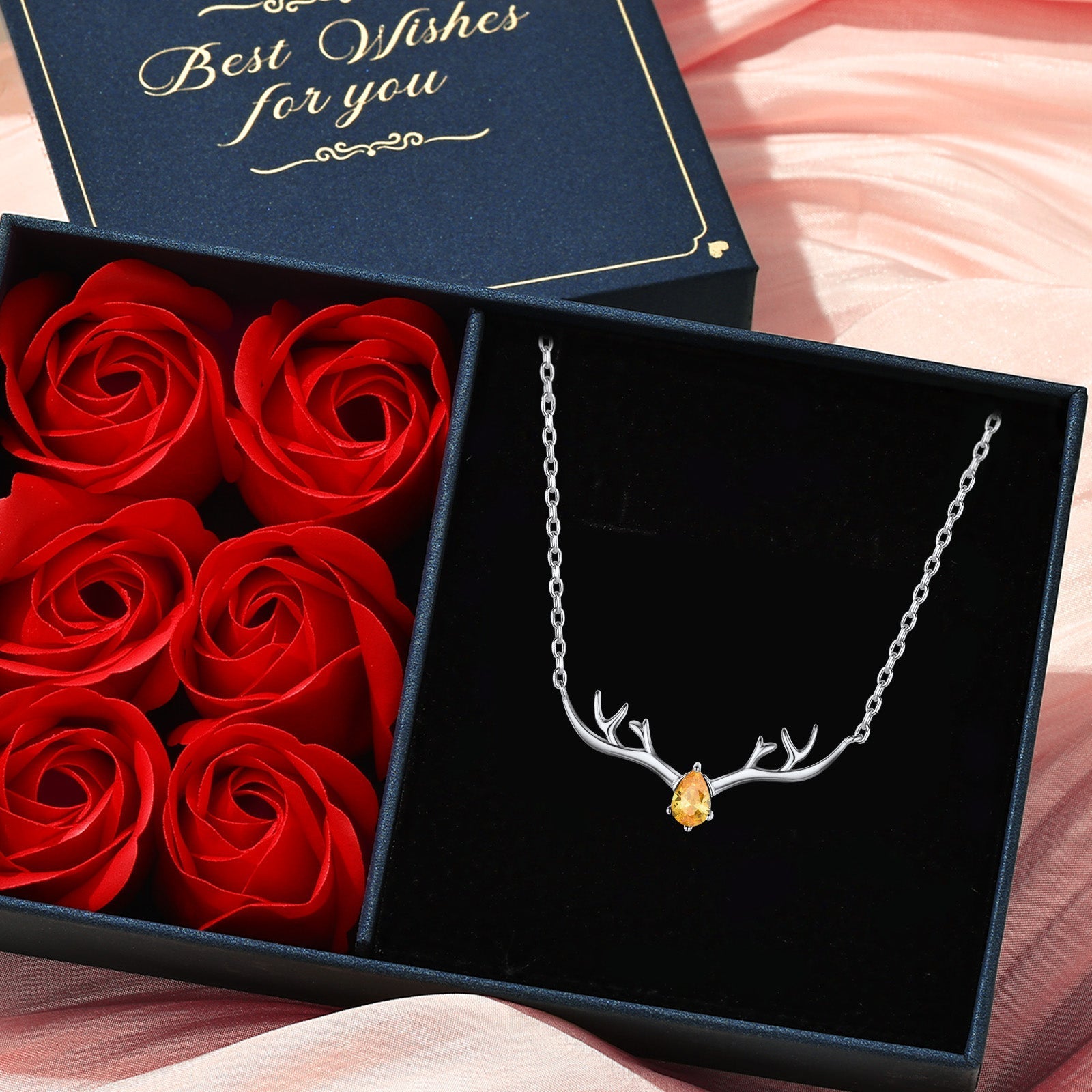 925 Sterling Silver Birthstone Deer Antler Necklace for Women