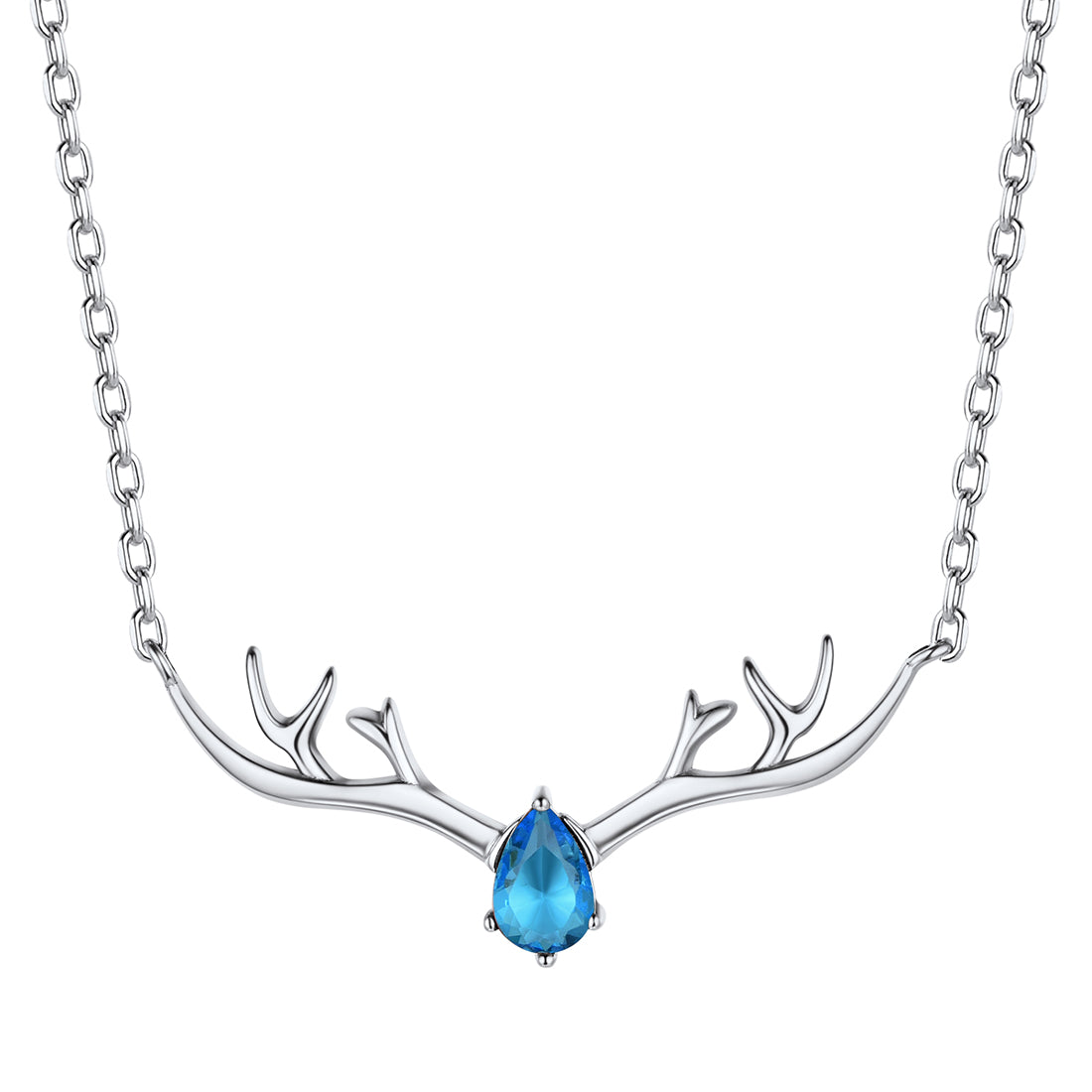 925 Sterling Silver Birthstone Deer Antler Necklace for Women