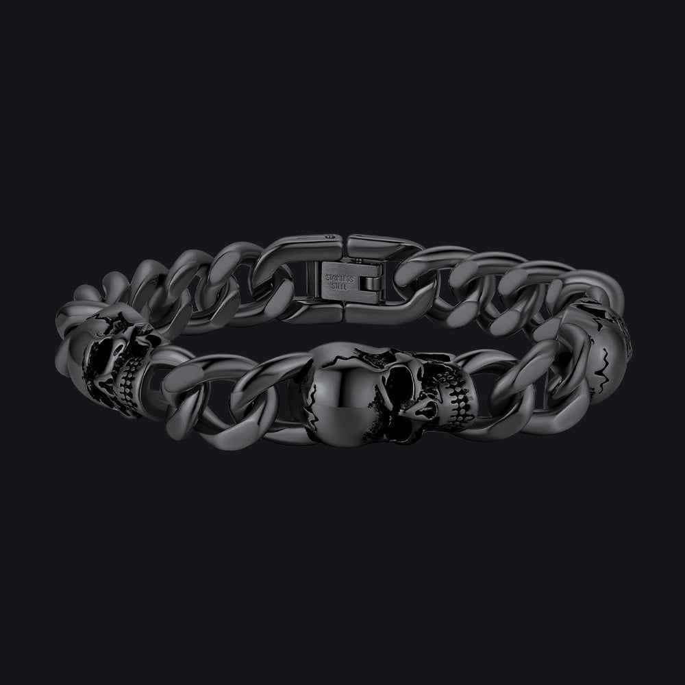 Gothic Skull Thick Cuban Chain Link Bracelet Halloween Gift for Men