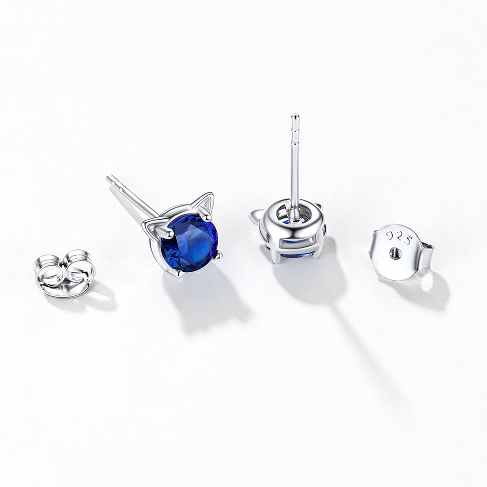 Silver Birthstone Cat Stud Earrings for Women Cat Lovers