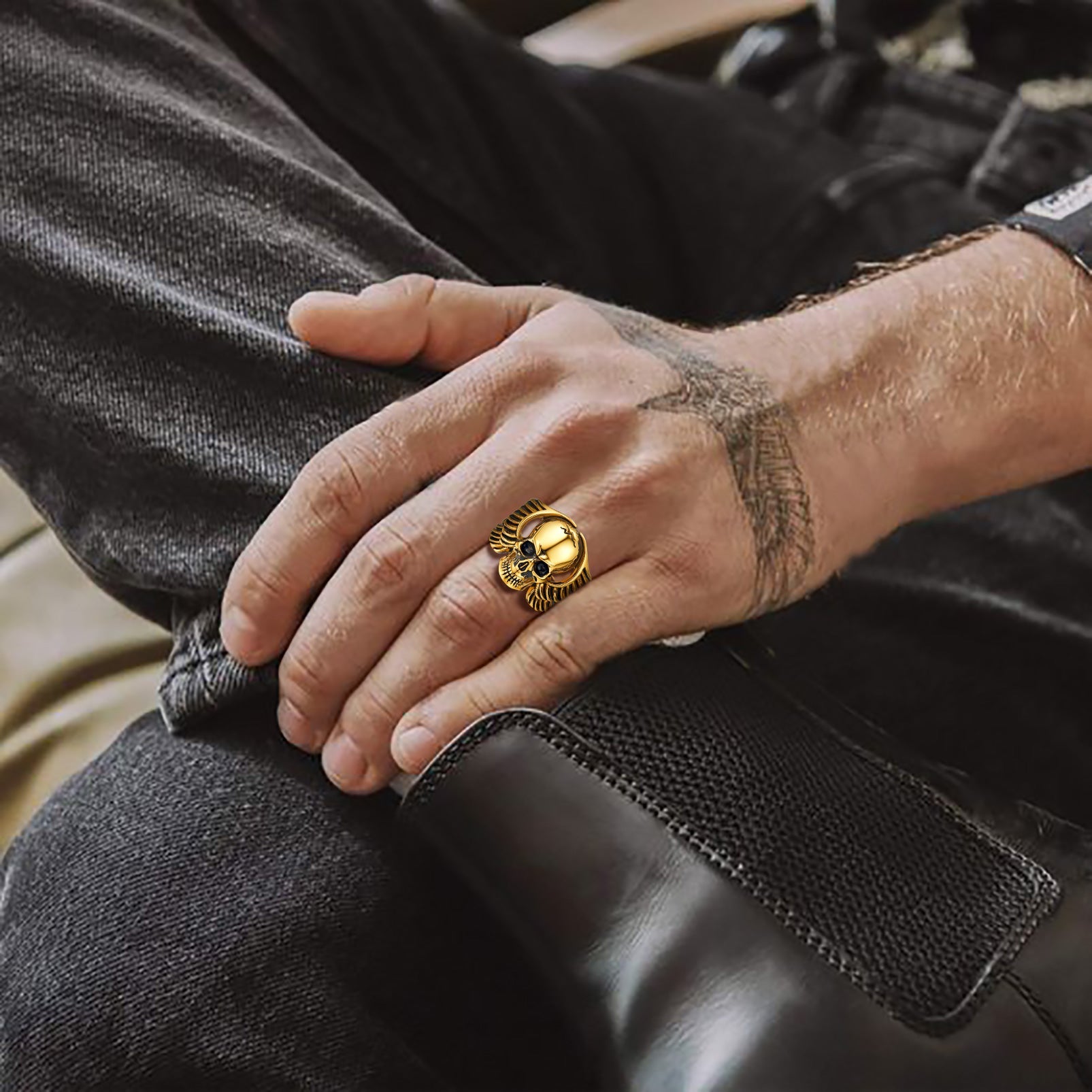 Gothic Cool Wings Skull Stainless Steel Ring for Men