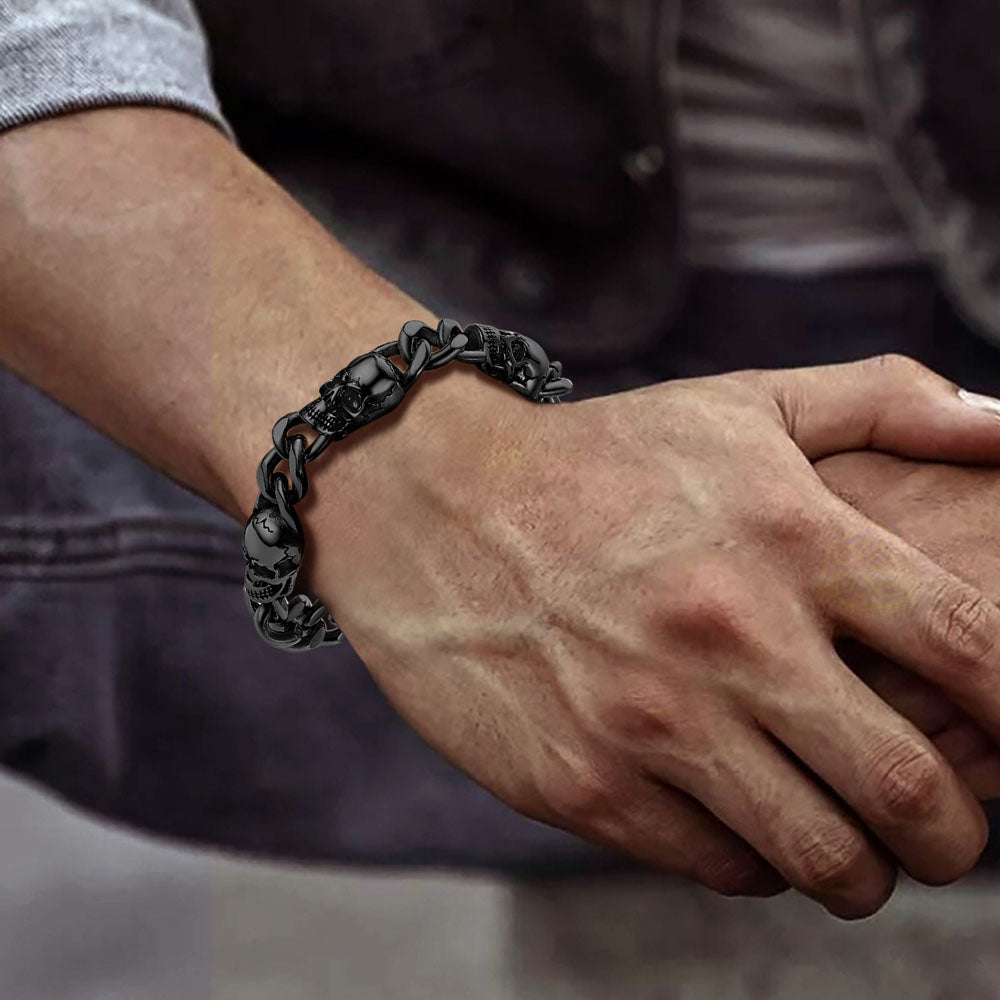 Gothic Skull Thick Cuban Chain Link Bracelet Halloween Gift for Men