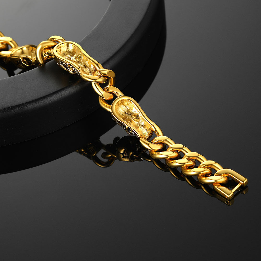 Gothic Skull Thick Cuban Chain Link Bracelet Halloween Gift for Men