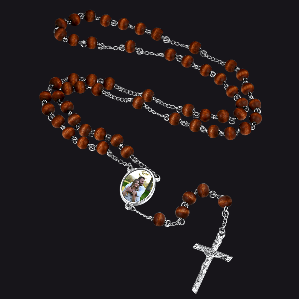 Custom Catholic Rosary Beads Necklace with Picture for Men