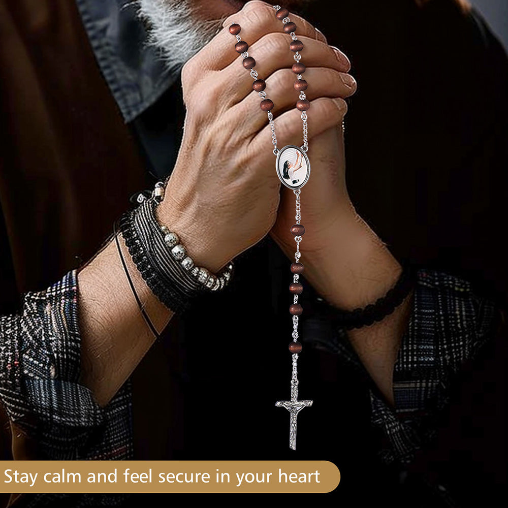Custom Catholic Rosary Beads Necklace with Picture for Men