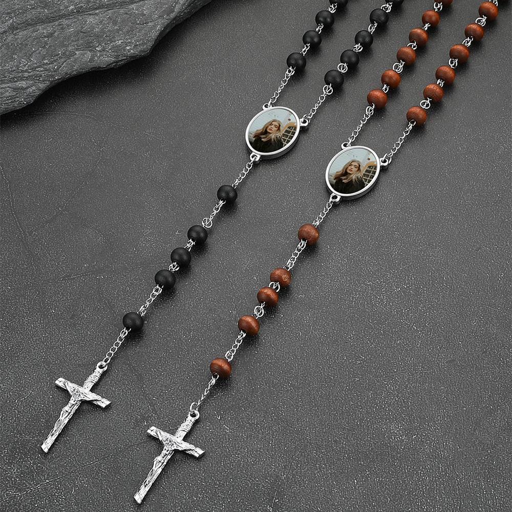 Custom Catholic Rosary Beads Necklace with Picture for Men