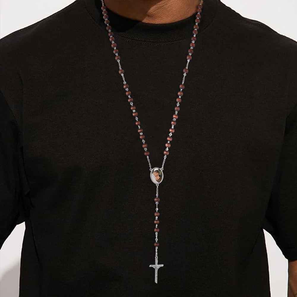 Custom Catholic Rosary Beads Necklace with Picture for Men